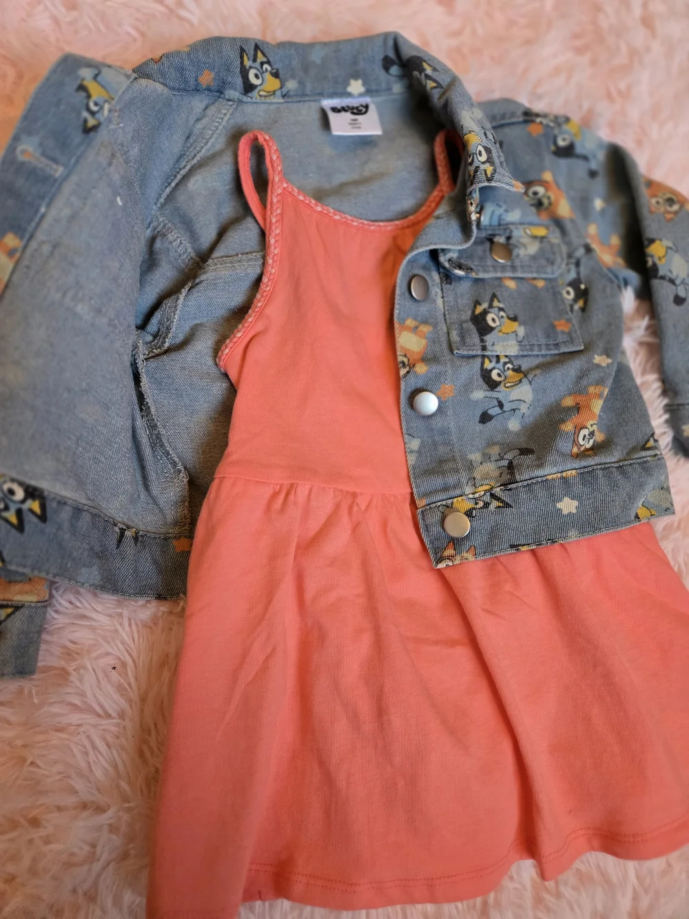 Lucy Blue Denim Jacket with Coral Dress Set